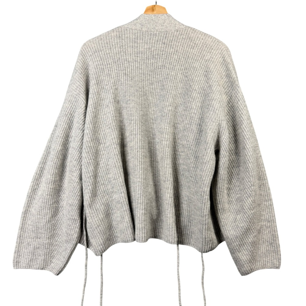 Ralph Lauren 100% Cashmere Ribbed Cardigan Gray Open Front Tie Wrap Sweater Sz L - Picture 2 of 7